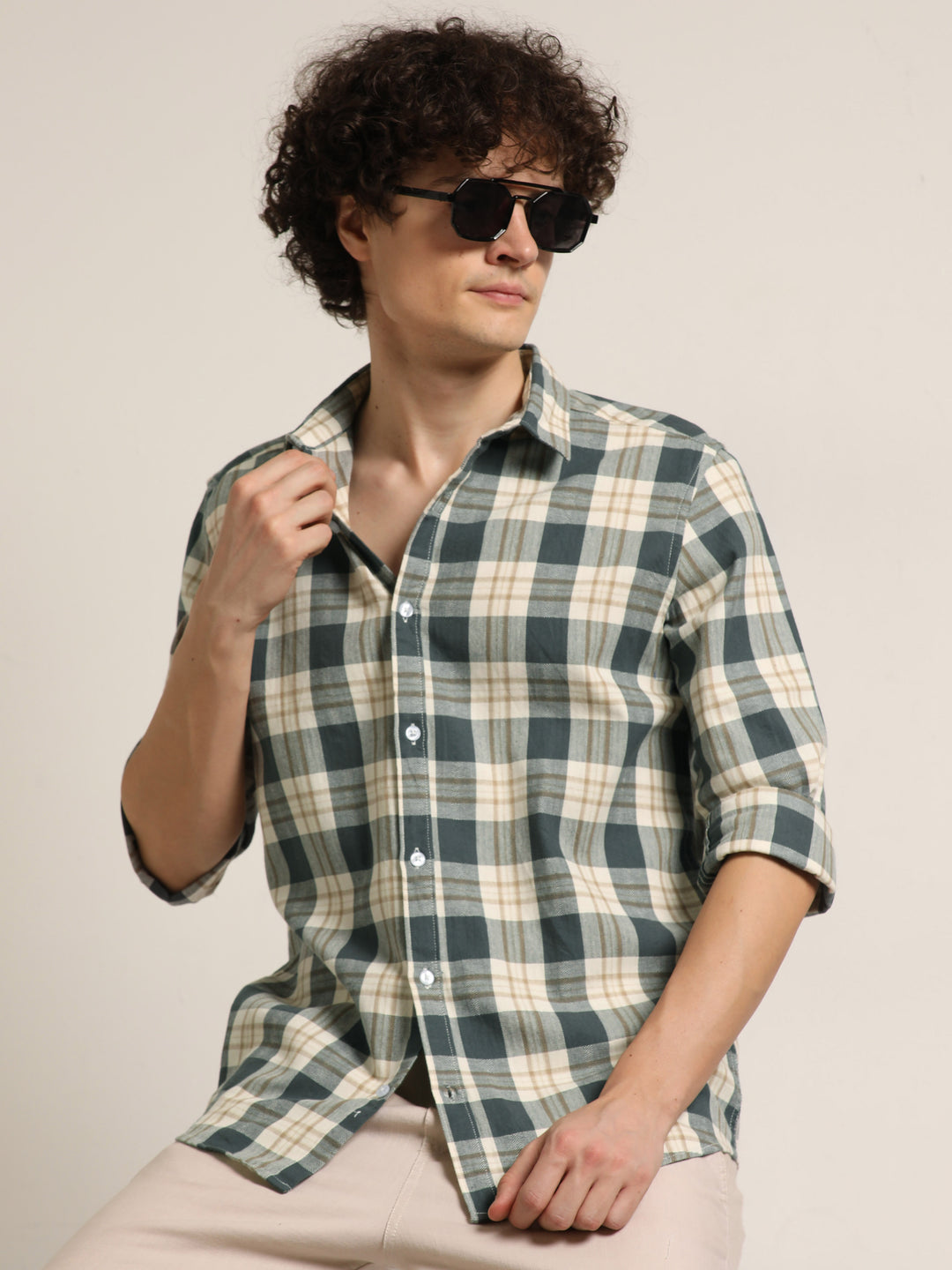 Slate Grey Regular Fit Check Shirt Checks Shirt Bushirt