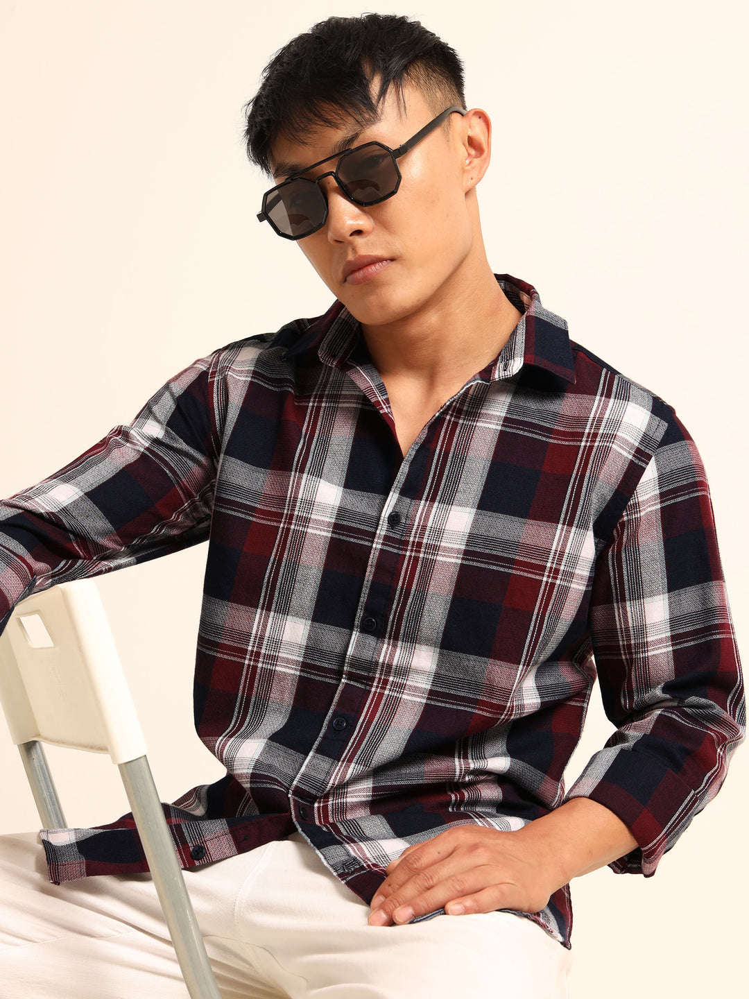 Navy Blue Regular Fit Check Shirt Checks Shirt Bushirt