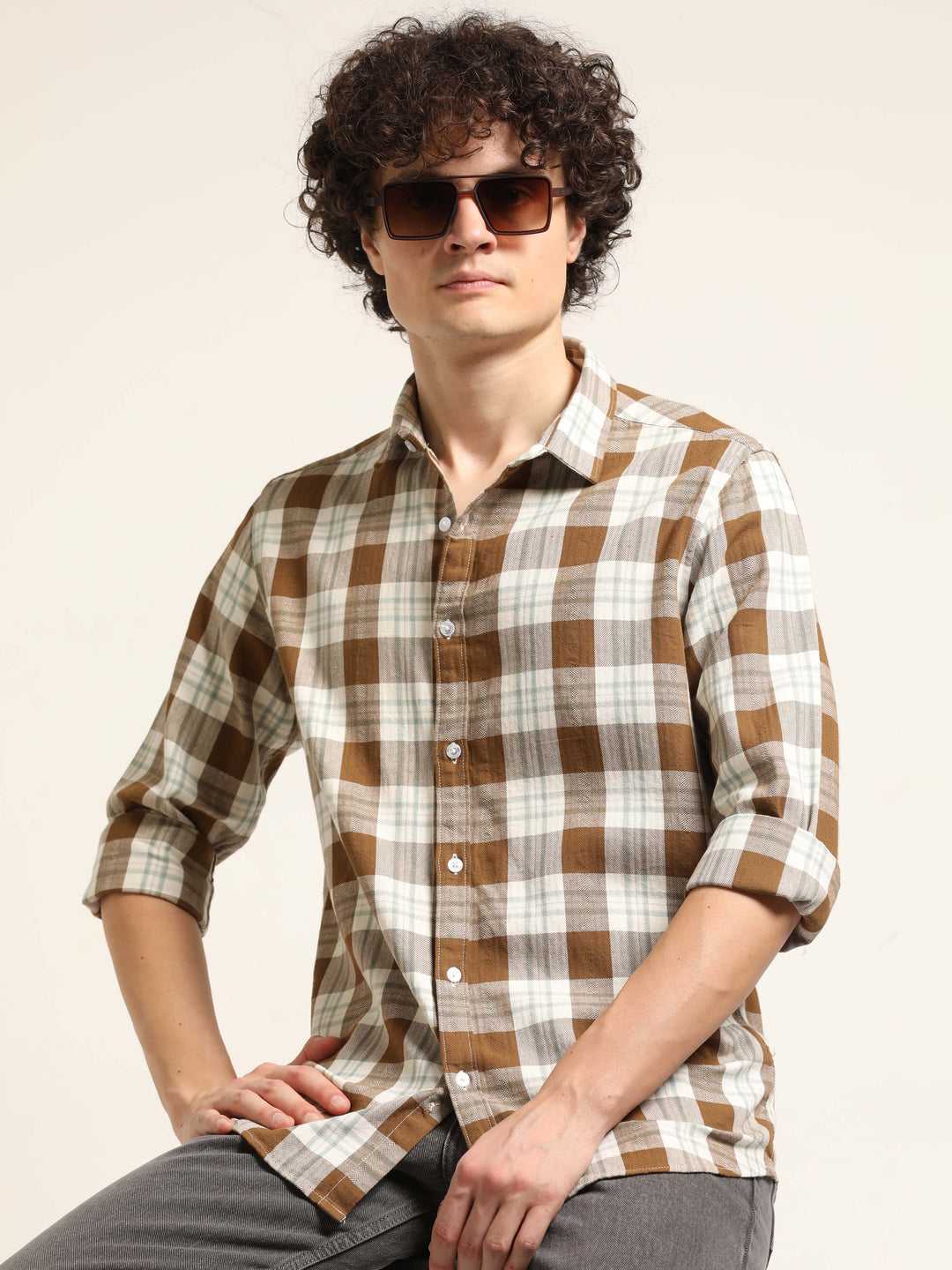 Brown Regular Fit Check Shirt Checks Shirt Bushirt