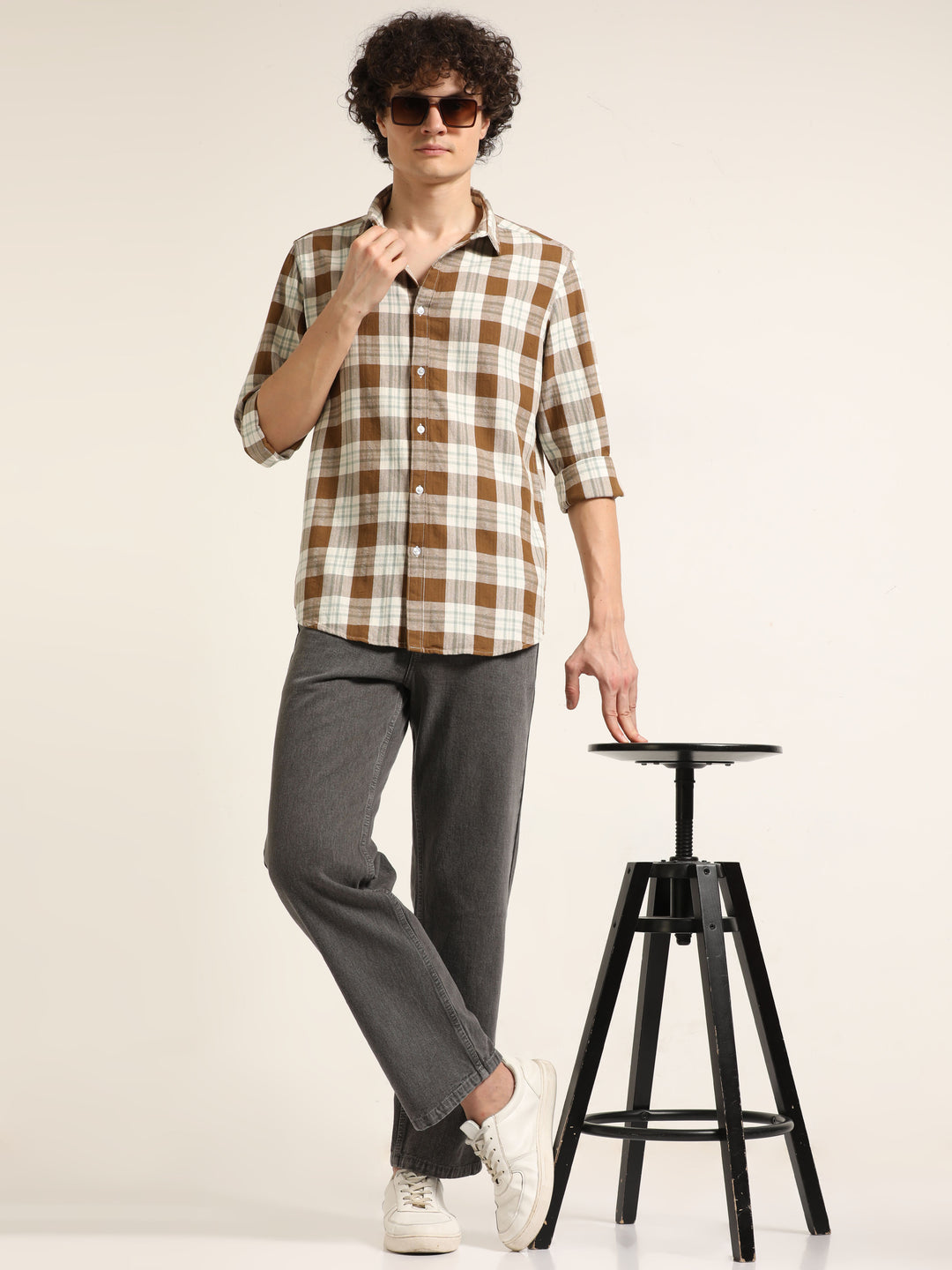 Brown Regular Fit Check Shirt Checks Shirt Bushirt