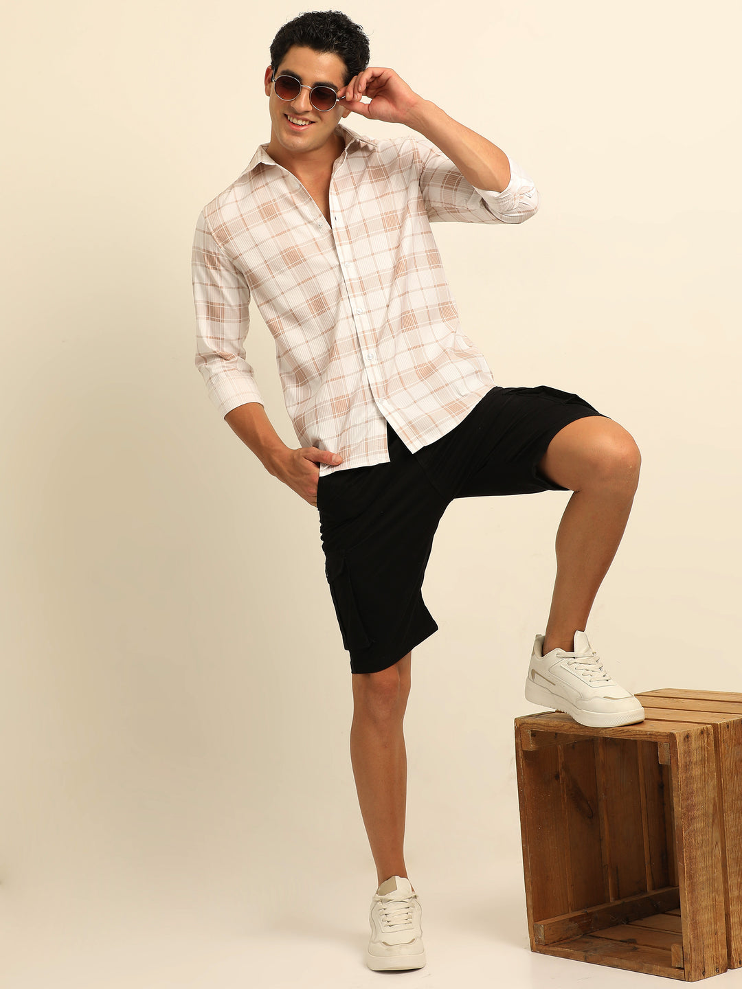 Tan Regular Fit Check Shirt Checks Shirt Bushirt