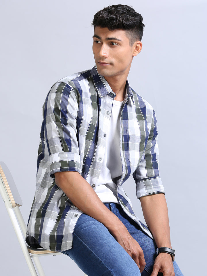 Wale Quadrey Blue Checks Shirt  Bushirt   