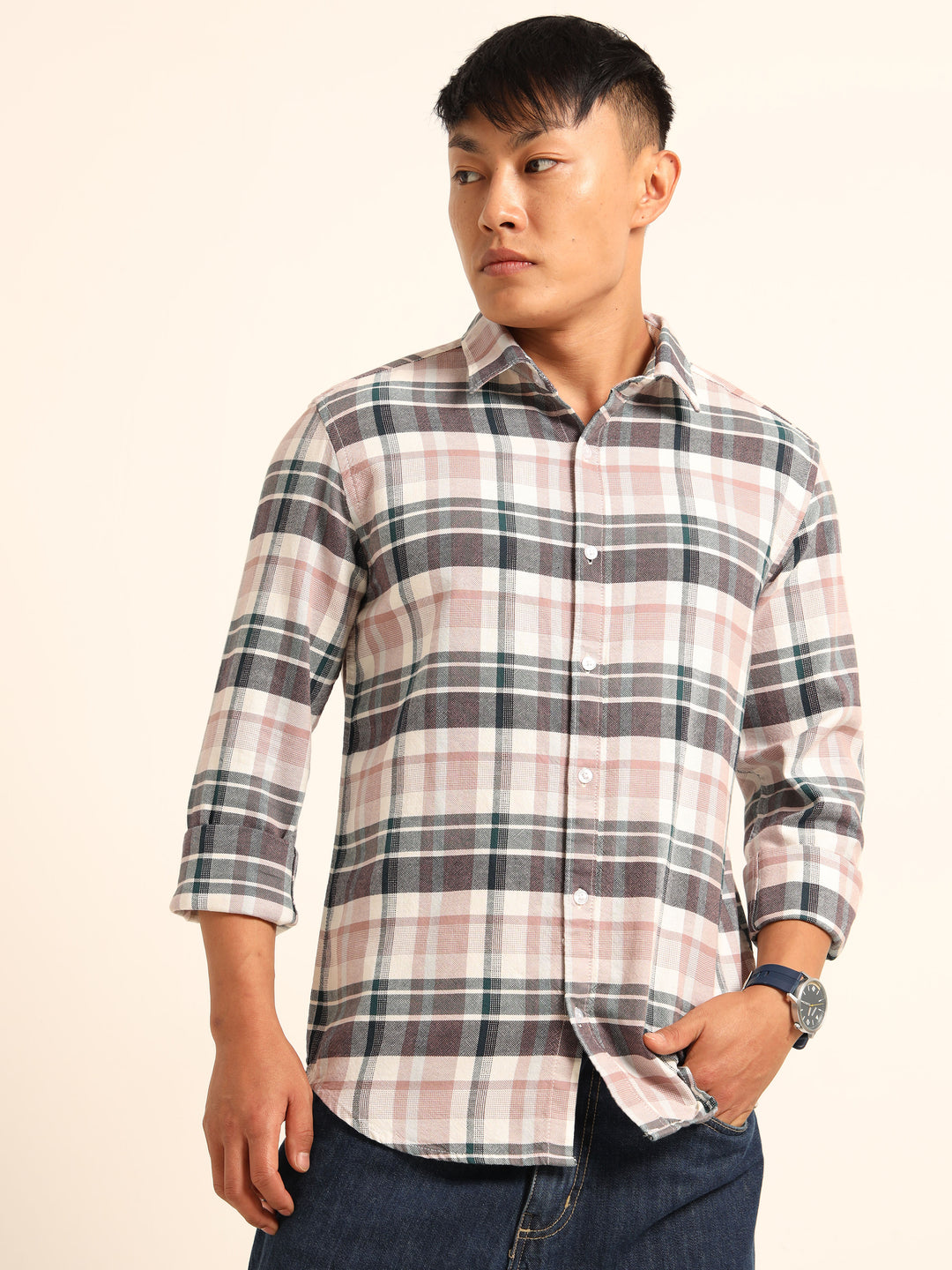 Taupe Regular Fit Check Shirt Checks Shirt Bushirt