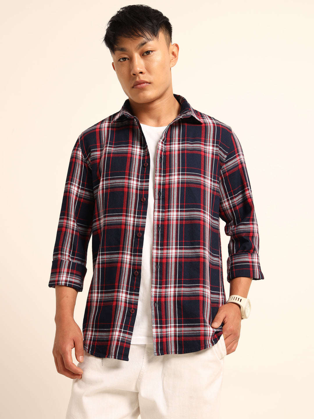 Red Regular Fit Check Shirt Checks Shirt Bushirt