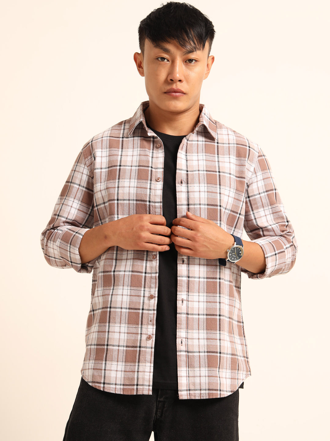 Tuscan Brown Regular Fit Check Shirt Checks Shirt Bushirt