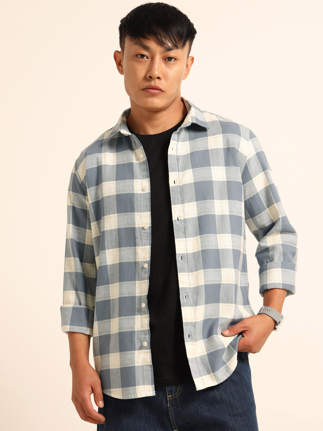 Indigo Blue Regular Fit Check Shirt Checks Shirt Bushirt