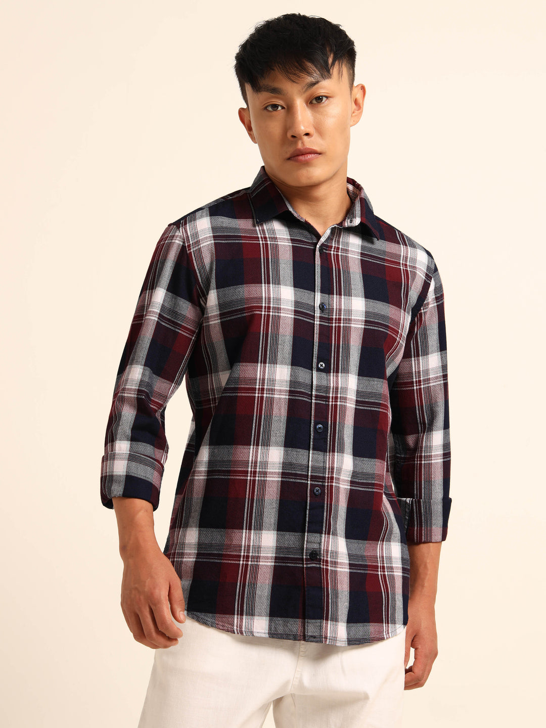 Navy Blue Regular Fit Check Shirt Checks Shirt Bushirt