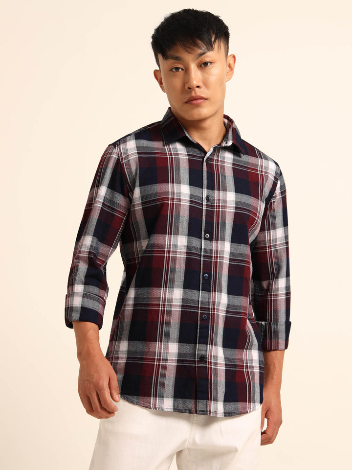 Navy Blue Regular Fit Check Shirt Checks Shirt Bushirt