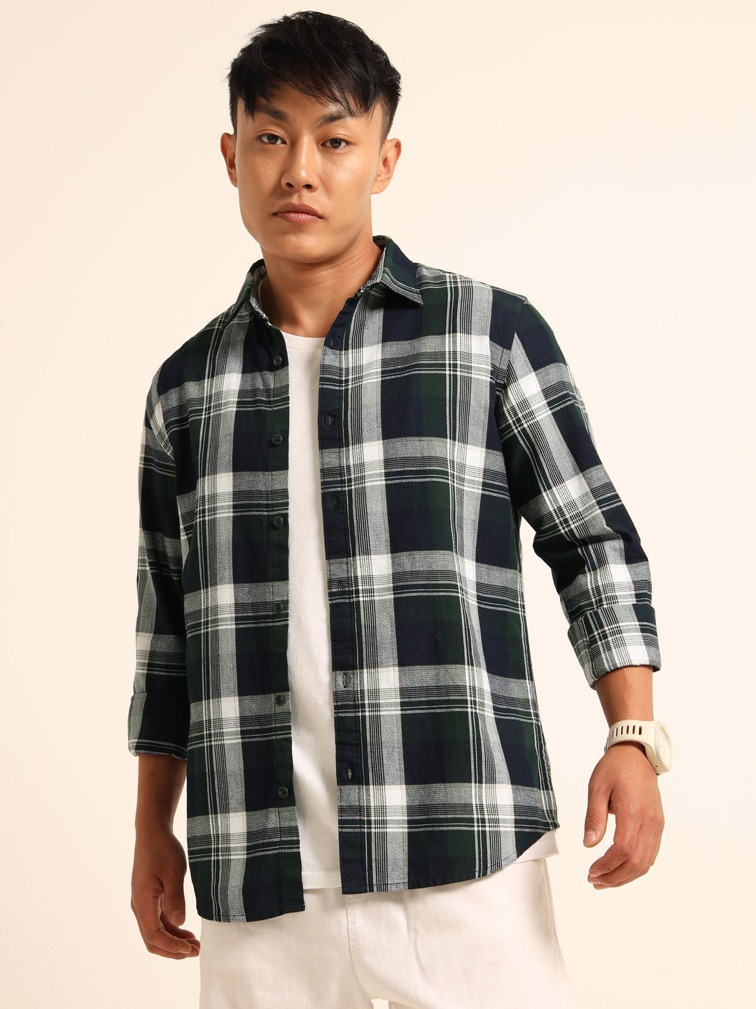 Dark Green Regular Fit Check Shirt Checks Shirt Bushirt