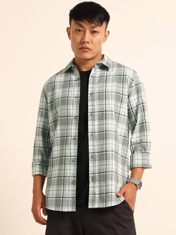 Misty Grey Regular Fit Check Shirt Checks Shirt Bushirt
