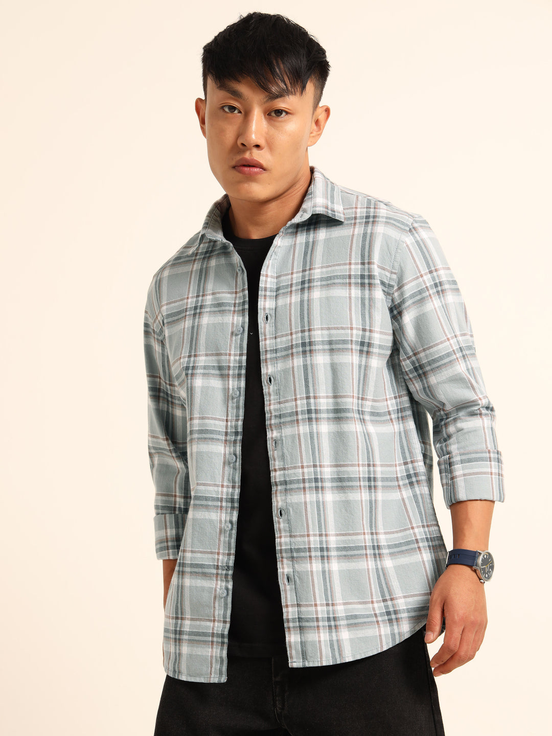 Dusty Blue Regular Fit Check Shirt Checks Shirt Bushirt