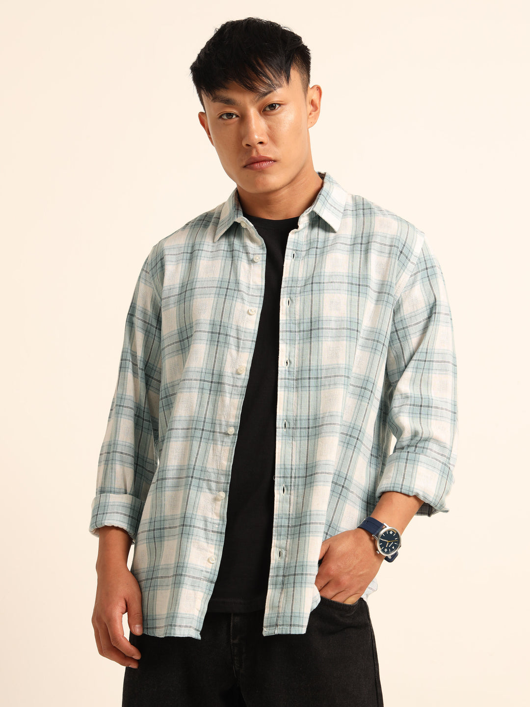 Light Blue Regular Fit Check Shirt Checks Shirt Bushirt