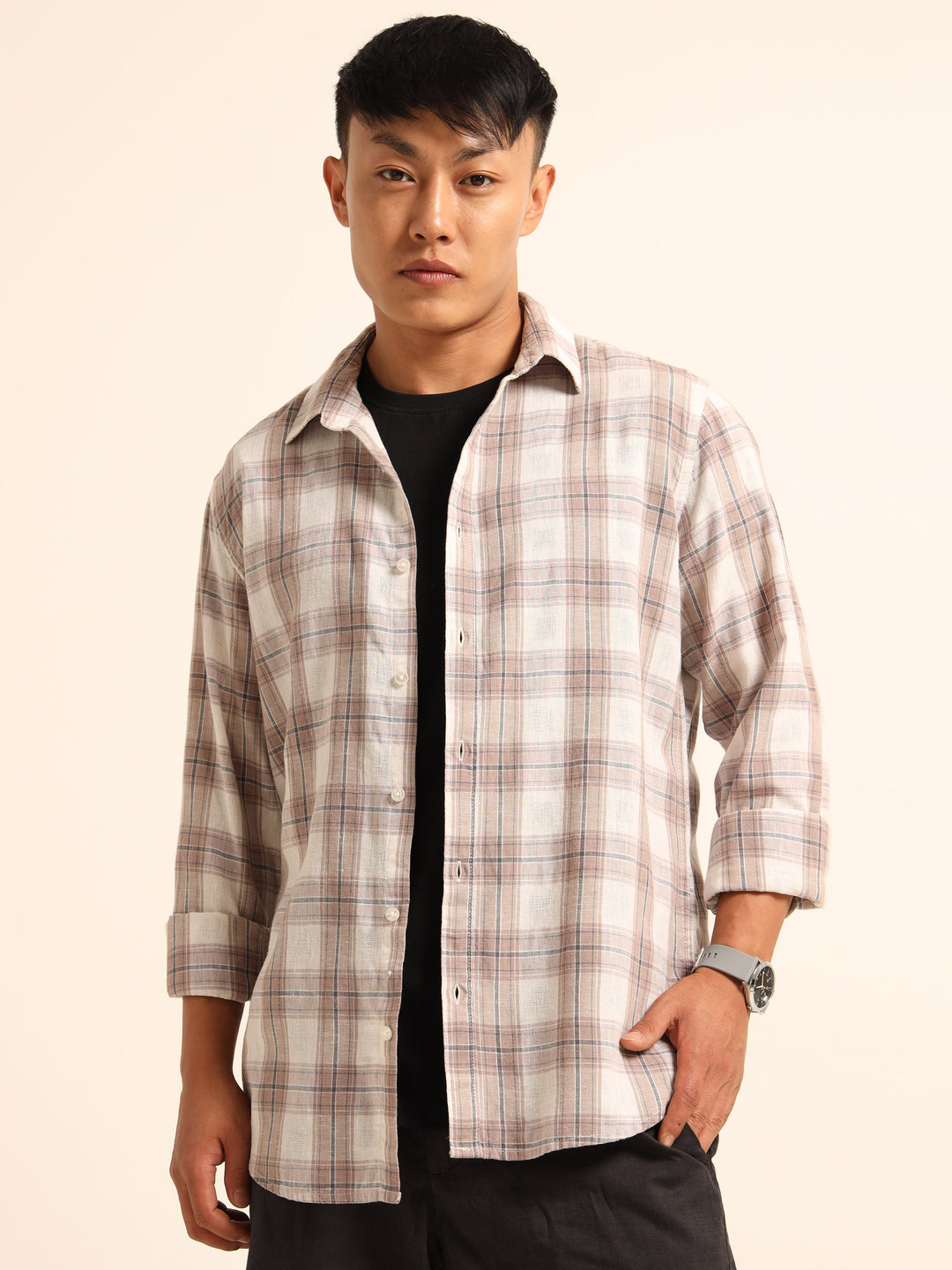 Light Mauve Regular Fit Check Shirt Checks Shirt Bushirt