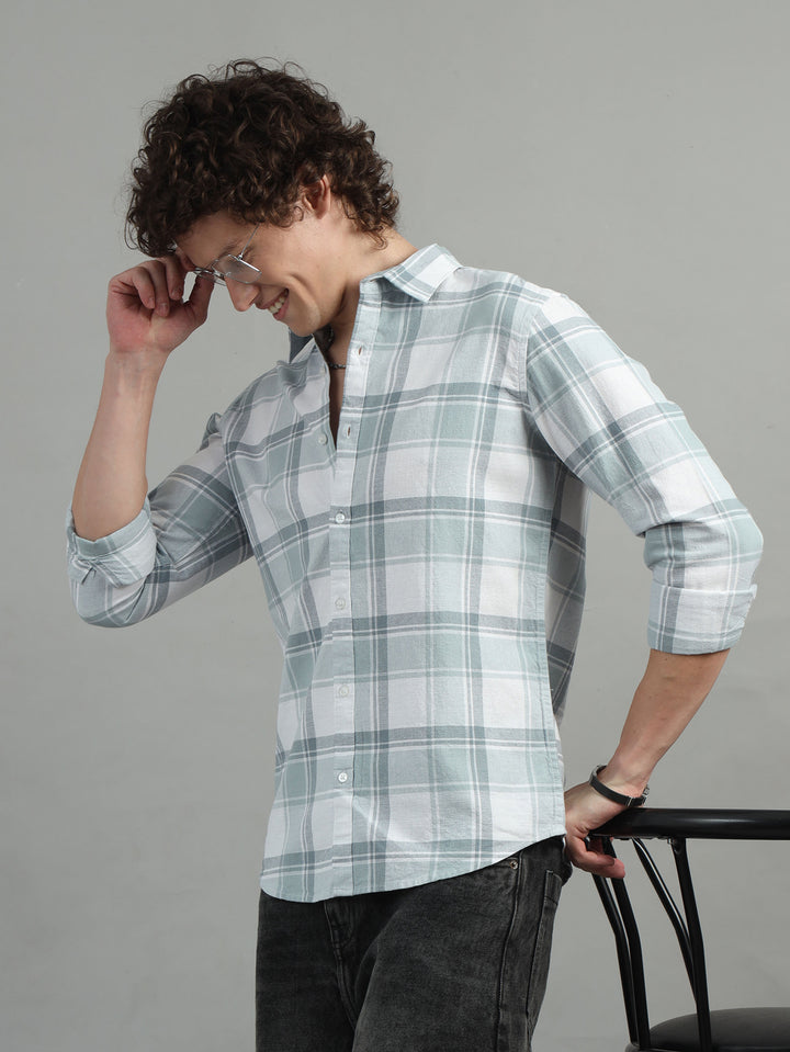 Tartan Checks Light Grey Shirt Checks Shirt Bushirt   