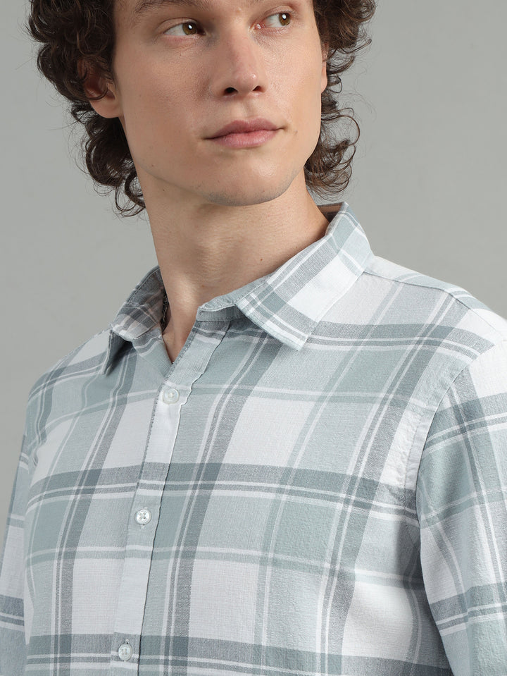 Tartan Checks Light Grey Shirt Checks Shirt Bushirt   
