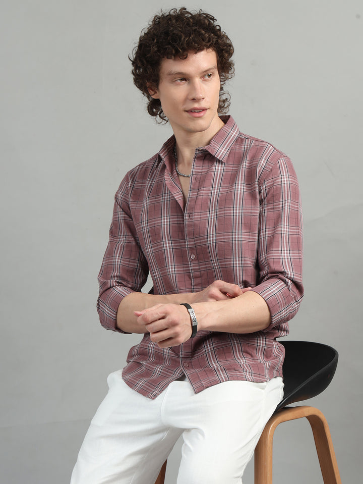 Twill Rose Taupe Checks Shirt Checks Shirt Bushirt   
