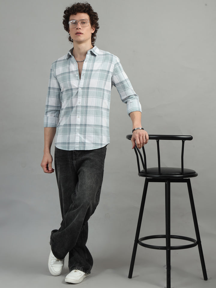 Tartan Checks Light Grey Shirt Checks Shirt Bushirt   