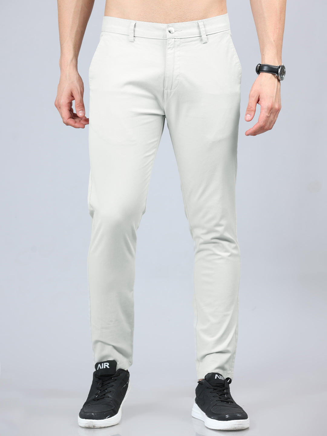 Fringe White Grey Solid Chinos Chinos Bushirt   