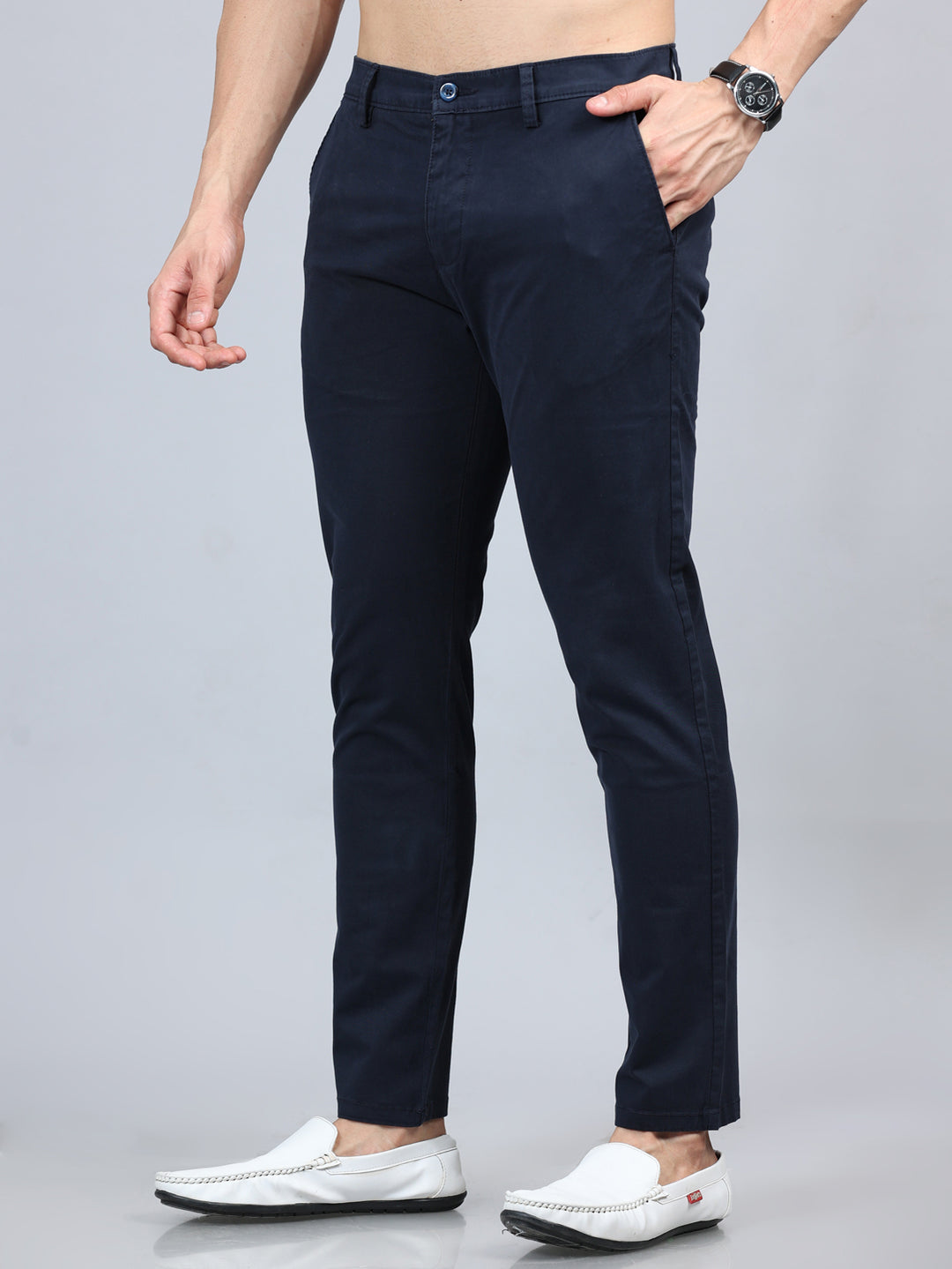 Fringe Navy Blue Solid Chinos Chinos Bushirt   