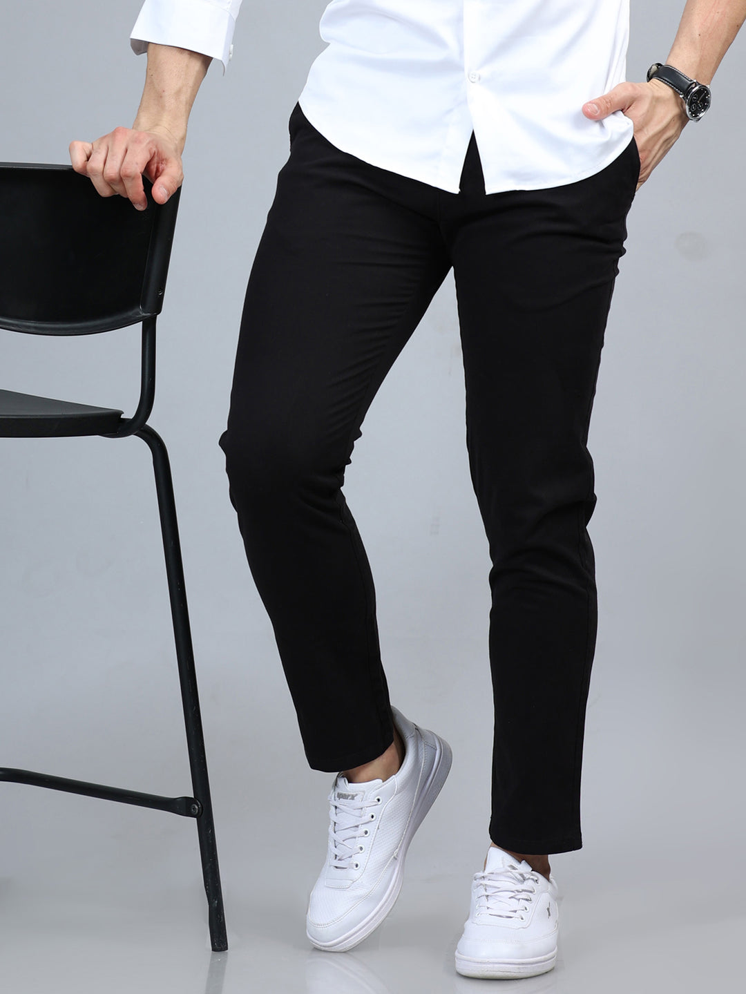 Fringe Black Solid Chinos Chinos Bushirt   