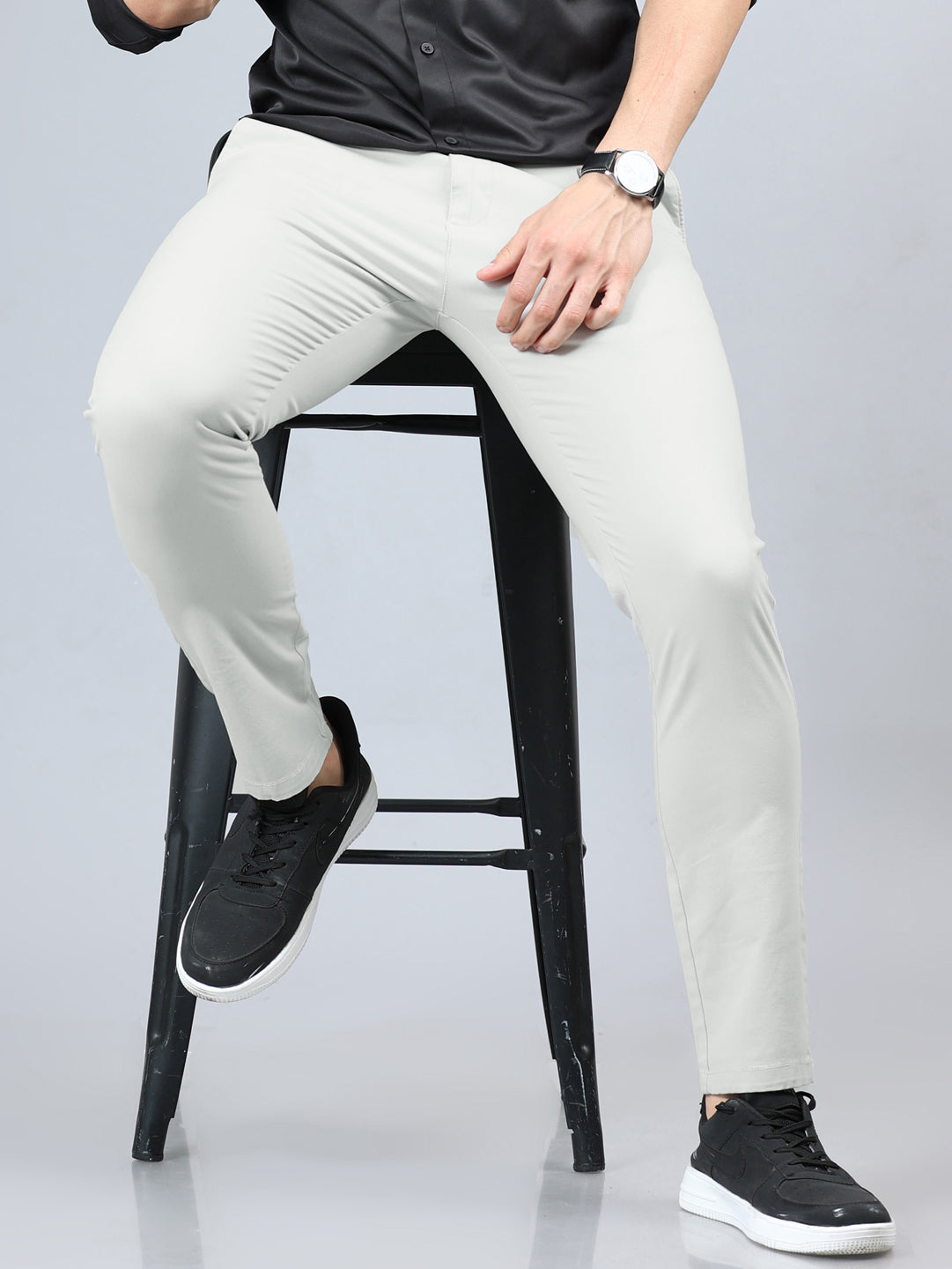 Fringe White Grey Solid Chinos Chinos Bushirt   