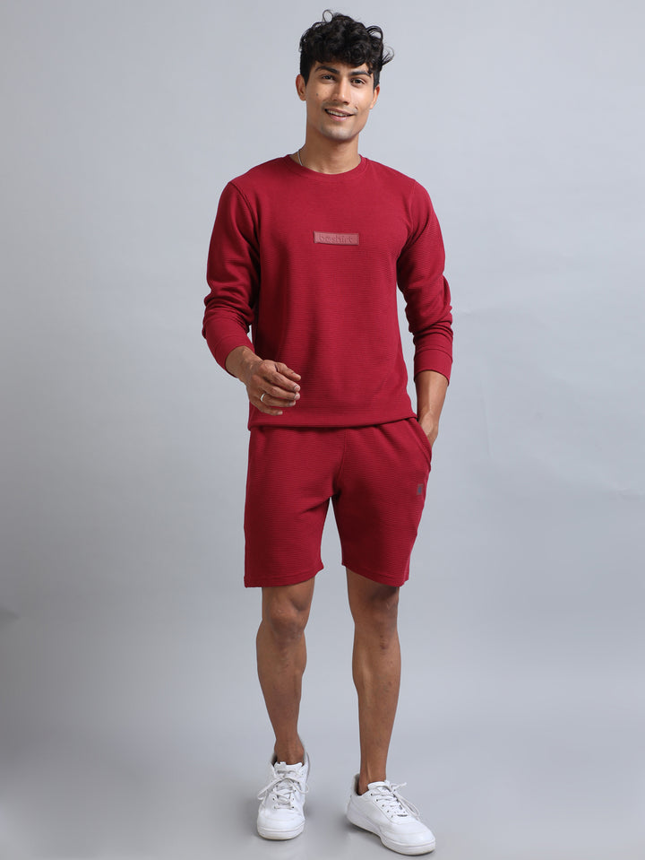 Deep Red Waffle Co-Ords Regular Size Co-Ords Bushirt   