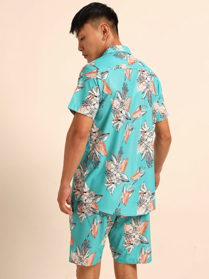 Light Turquoise Printed Co-Ords Regular Size Co-Ords Bushirt