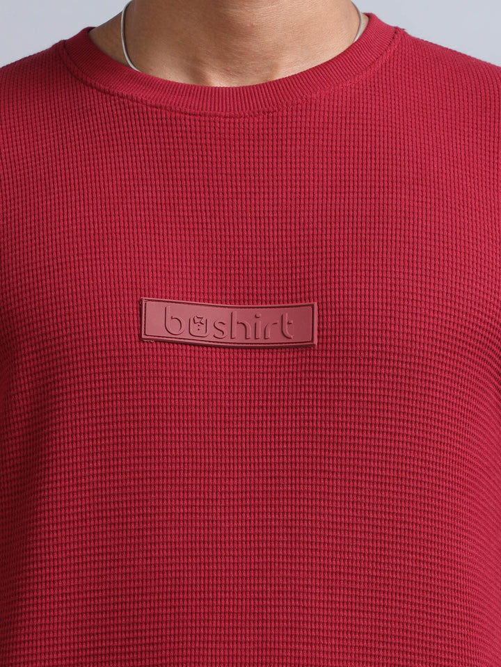 Deep Red Waffle Co-Ords Regular Size Co-Ords Bushirt   