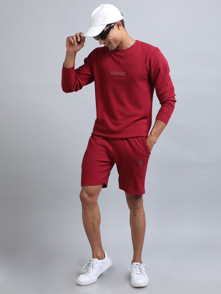 Deep Red Waffle Co-Ords Regular Size Co-Ords Bushirt   