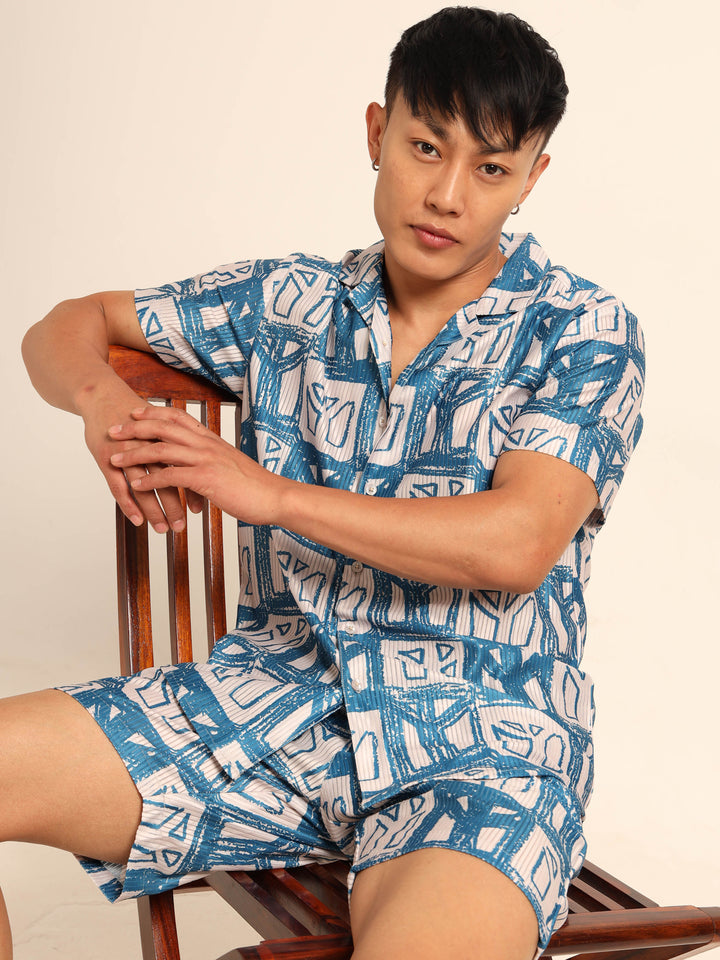 Blue printed Co-Ords Regular Size Co-Ords Bushirt