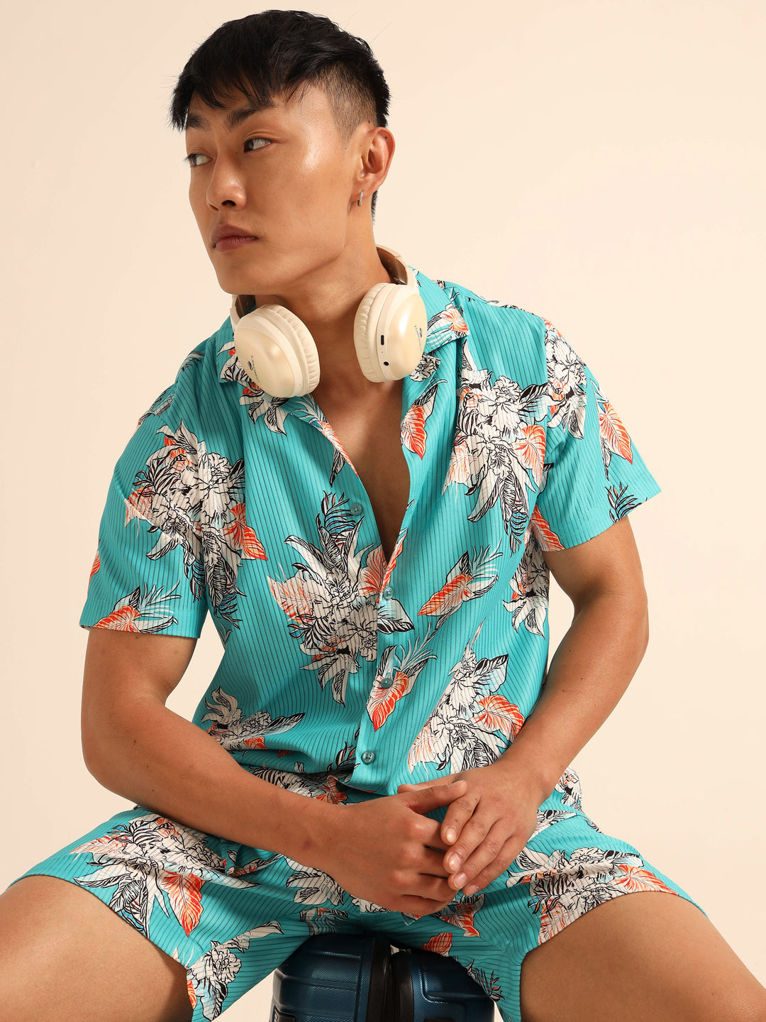 Light Turquoise Printed Co-Ords Regular Size Co-Ords Bushirt