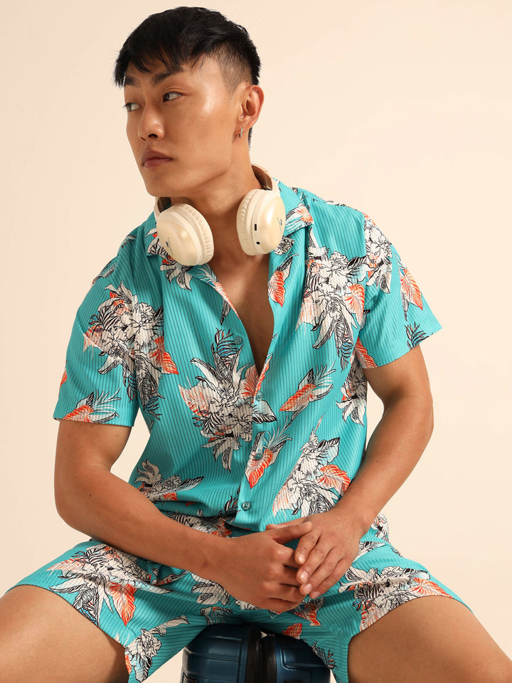 Light Turquoise Printed Co-Ords Regular Size Co-Ords Bushirt