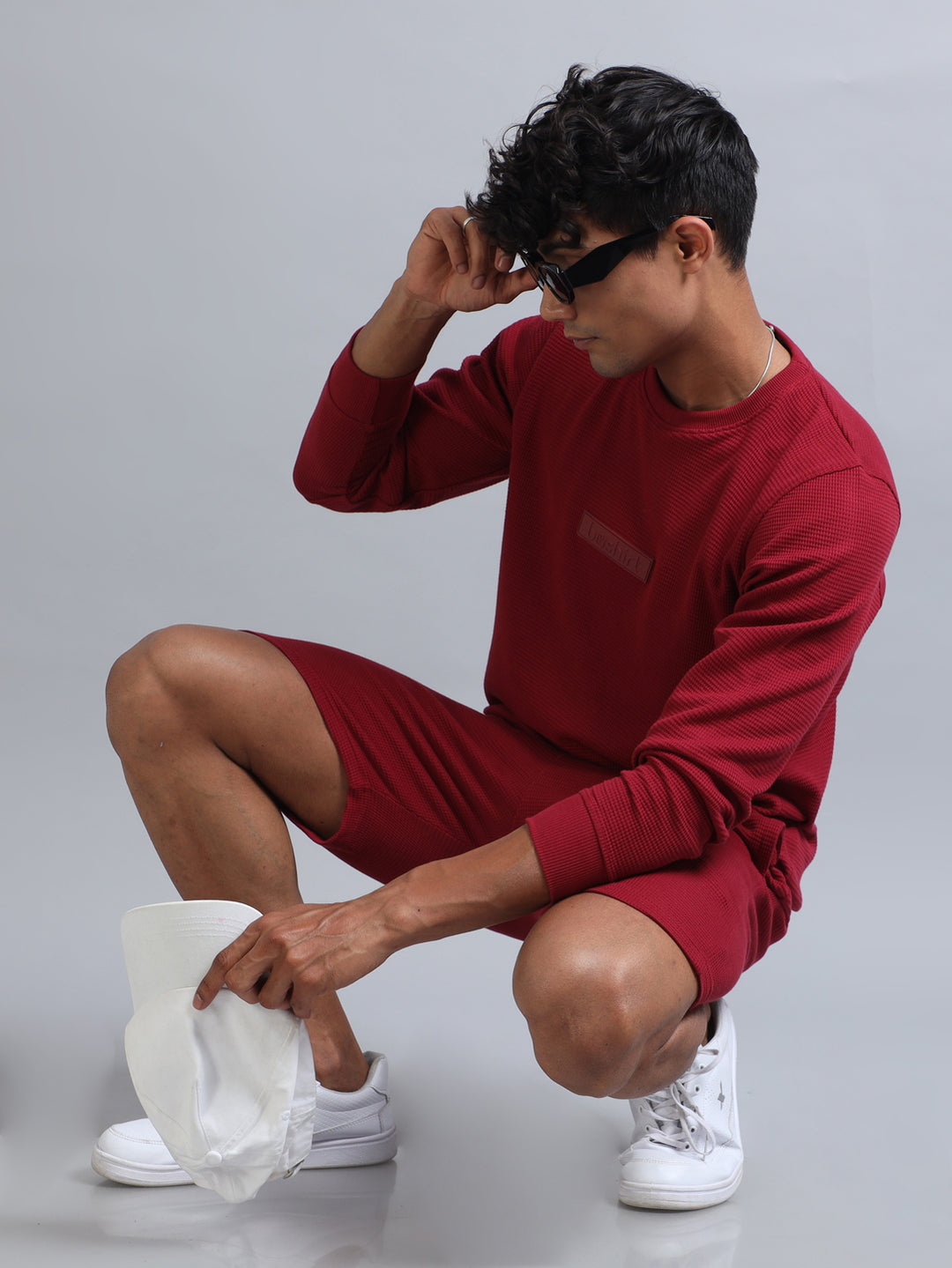Deep Red Waffle Co-Ords Regular Size Co-Ords Bushirt   