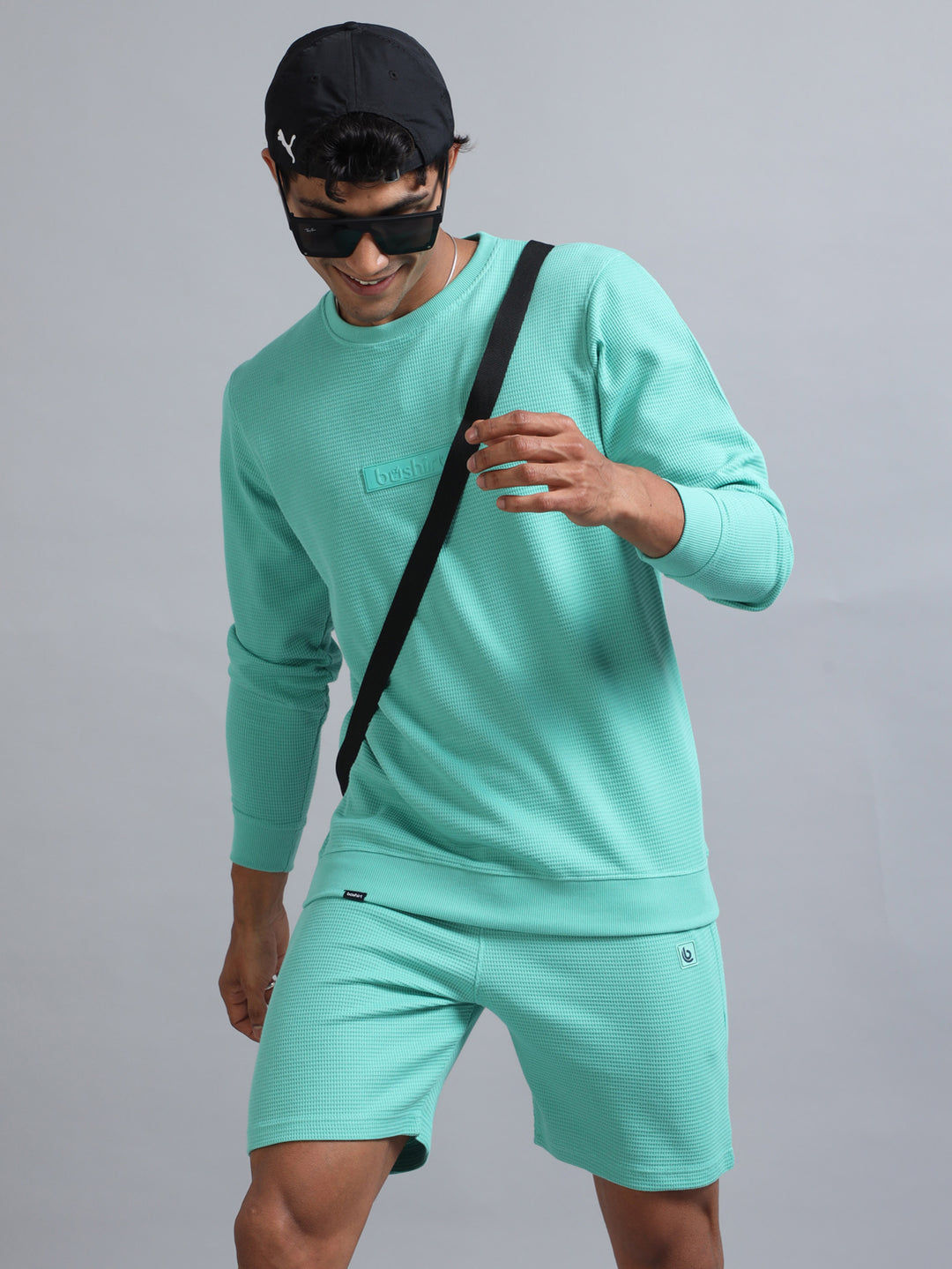 Aqua Green Waffle Co-Ords Co-Ords Bushirt   