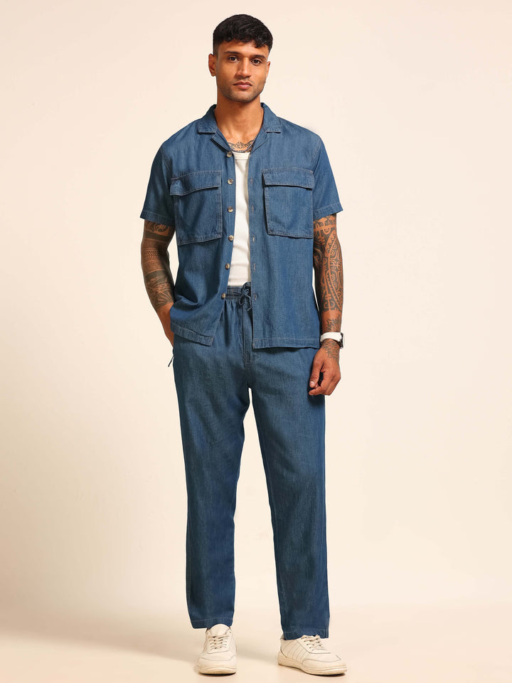 Dark Blue Oversize Denim Co-Ords Oversize Co-ords Bushirt