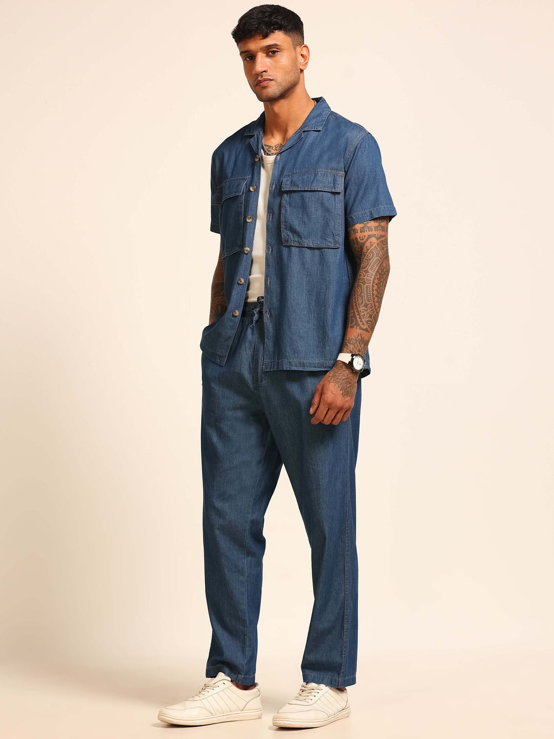 Dark Blue Oversize Denim Co-Ords Oversize Co-ords Bushirt