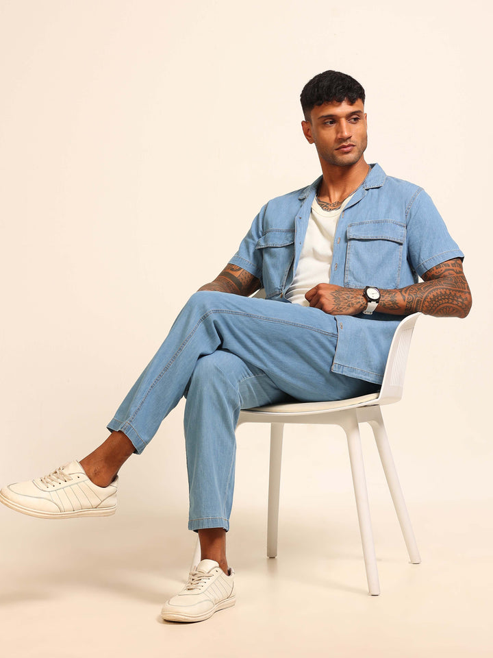 Light Blue Oversize Denim Co-Ords Oversize Co-ords Bushirt