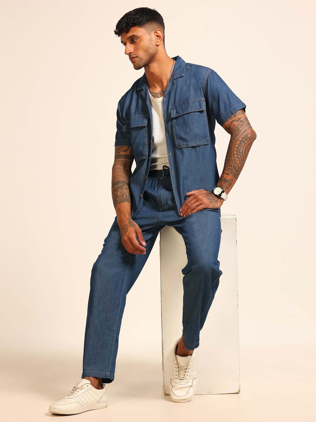 Dark Blue Oversize Denim Co-Ords Oversize Co-ords Bushirt