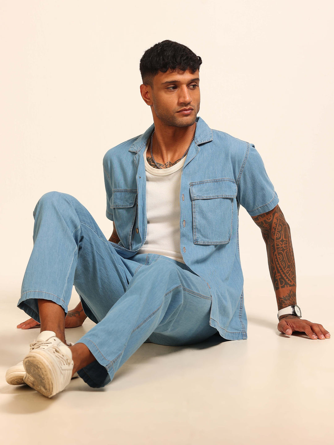 Light Blue Oversize Denim Co-Ords Oversize Co-ords Bushirt