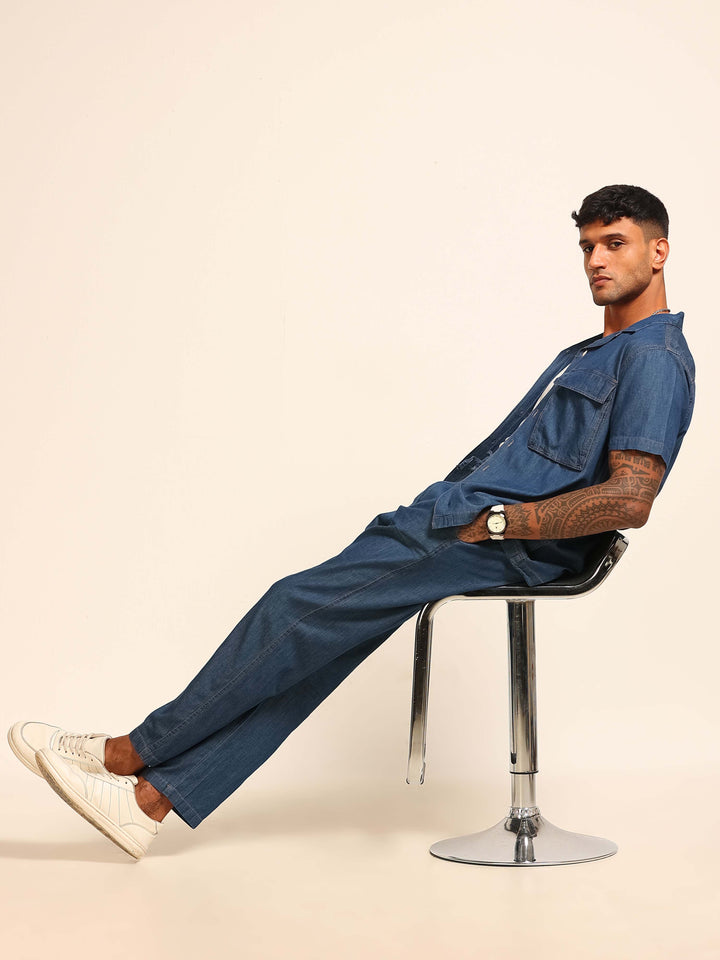 Dark Blue Oversize Denim Co-Ords Oversize Co-ords Bushirt