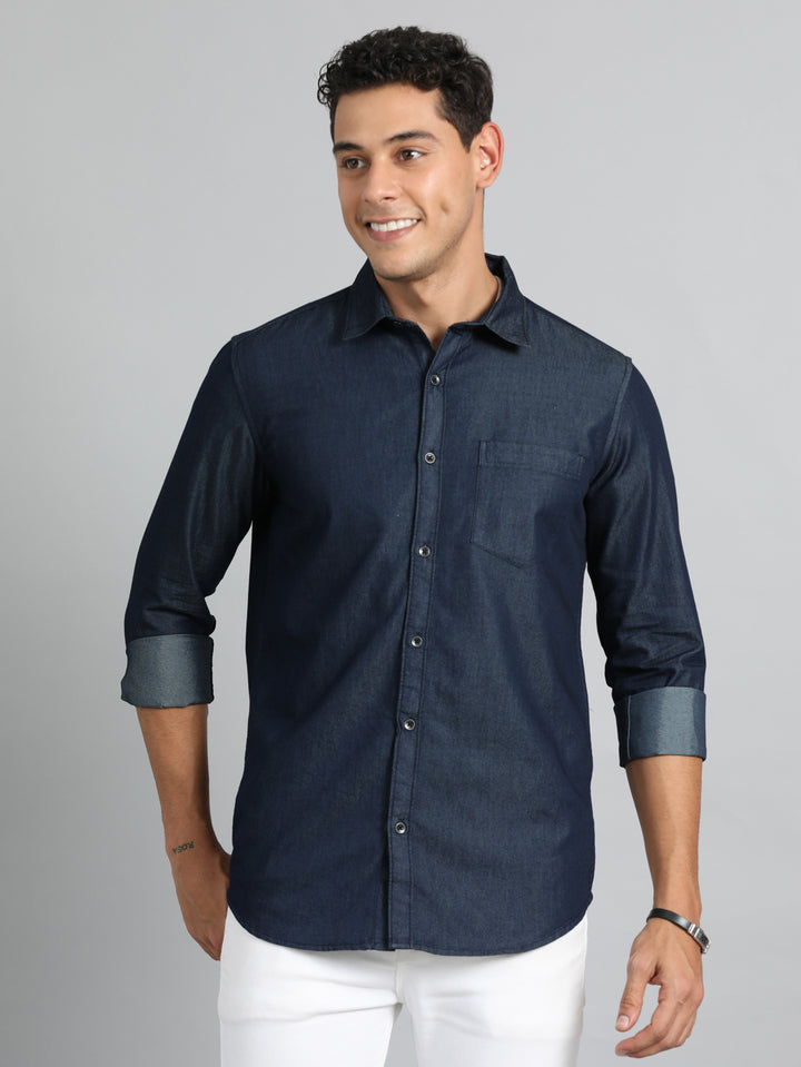 Dark Blue Denim Shirt Solid Shirt Bushirt   