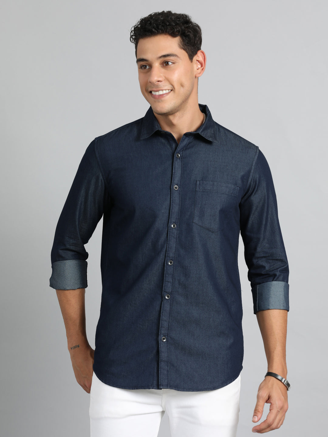 Dark Blue Denim Shirt Denim Shirts Bushirt   