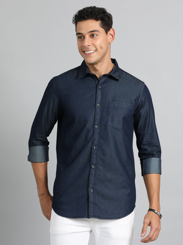 Dark Blue Denim Shirt Denim Shirts Bushirt   