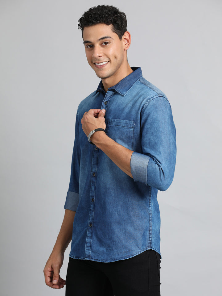 Stone Blue Denim Shirt Solid Shirt Bushirt   