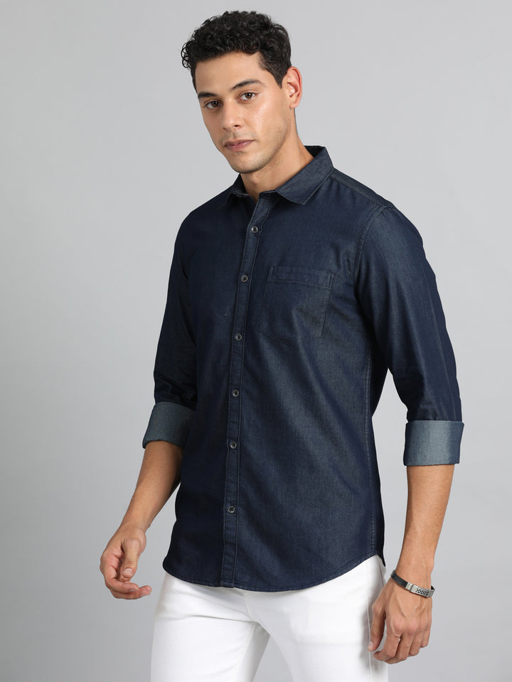 Dark Blue Denim Shirt Solid Shirt Bushirt   