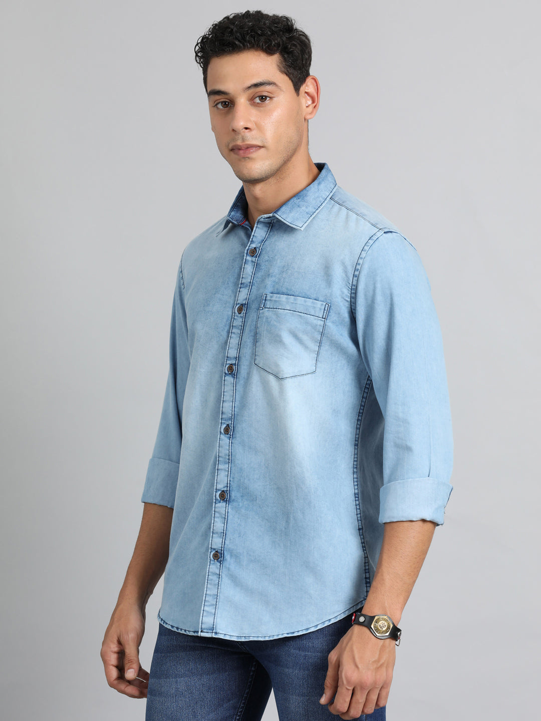 Slate Blue Denim Shirt Solid Shirt Bushirt   