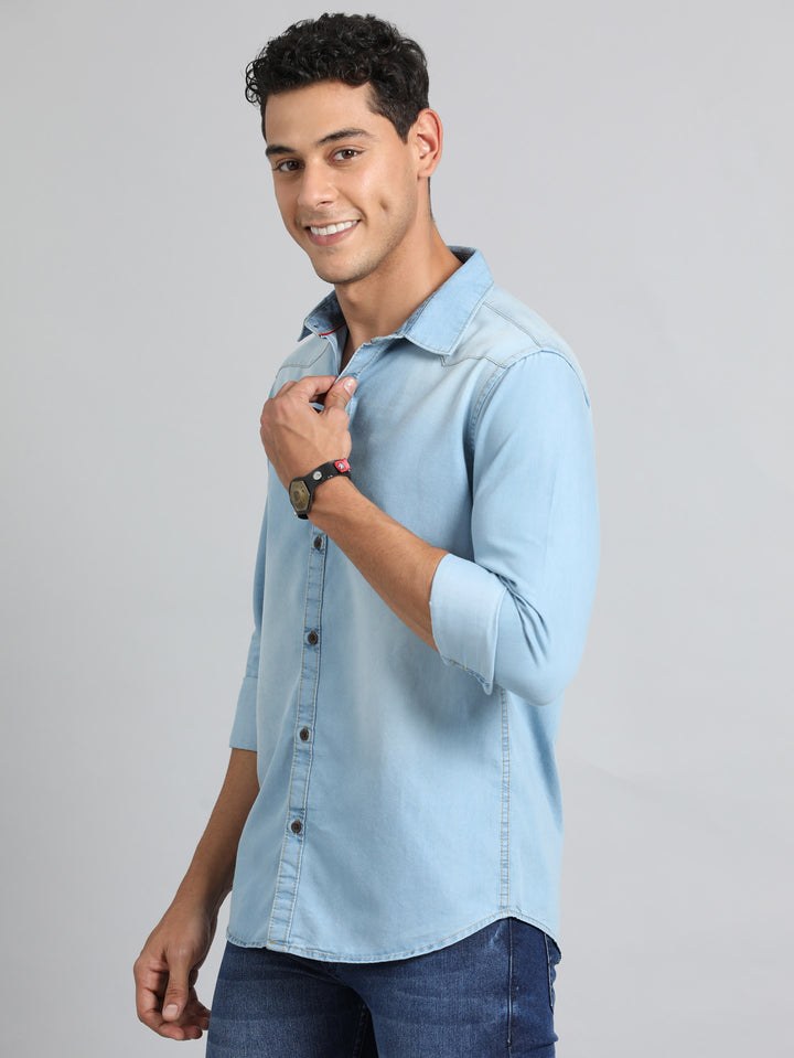 Slate Blue Solid Denim Shirt Solid Shirt Bushirt   