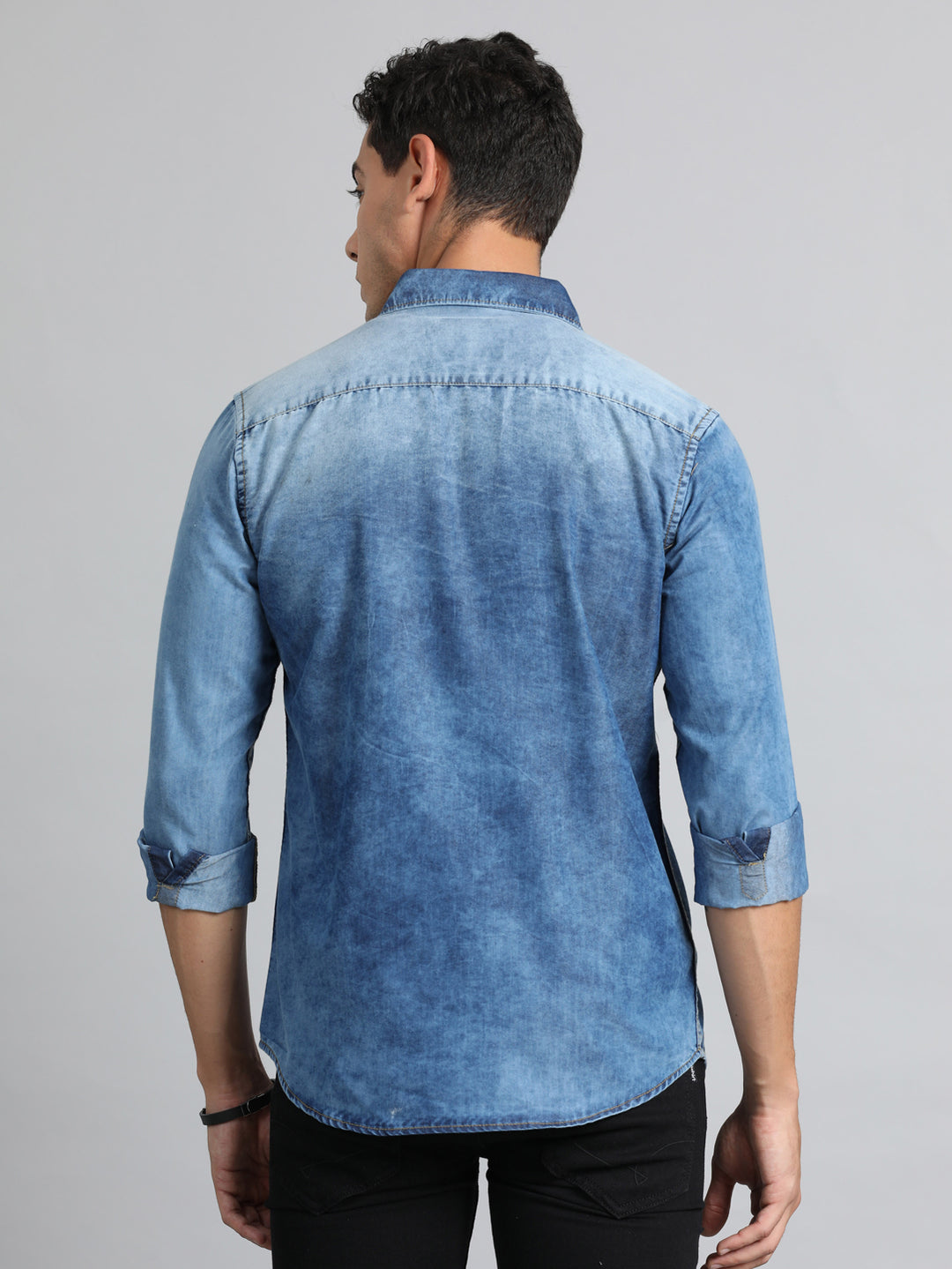 Stone Blue Solid Denim Shirt Solid Shirt Bushirt   