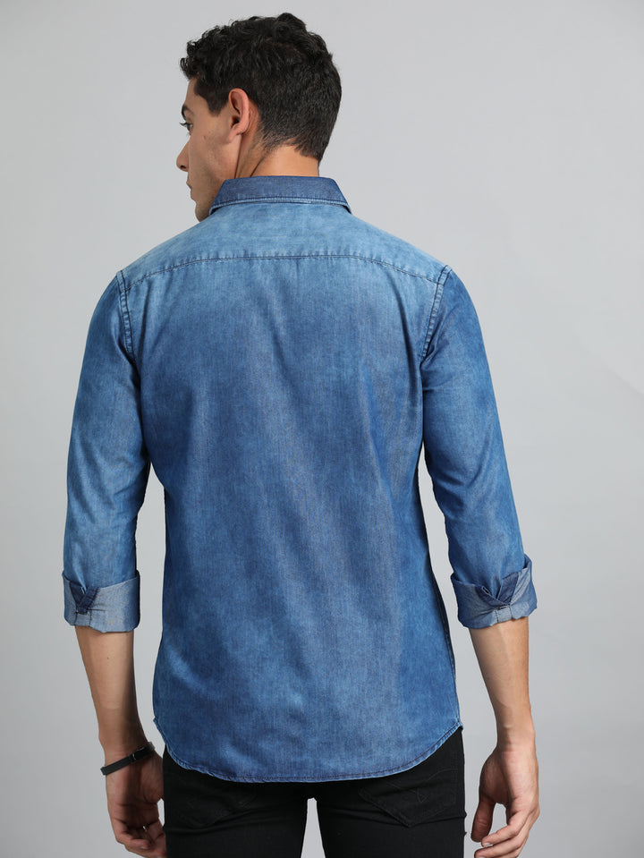 Stone Blue Denim Shirt Solid Shirt Bushirt   