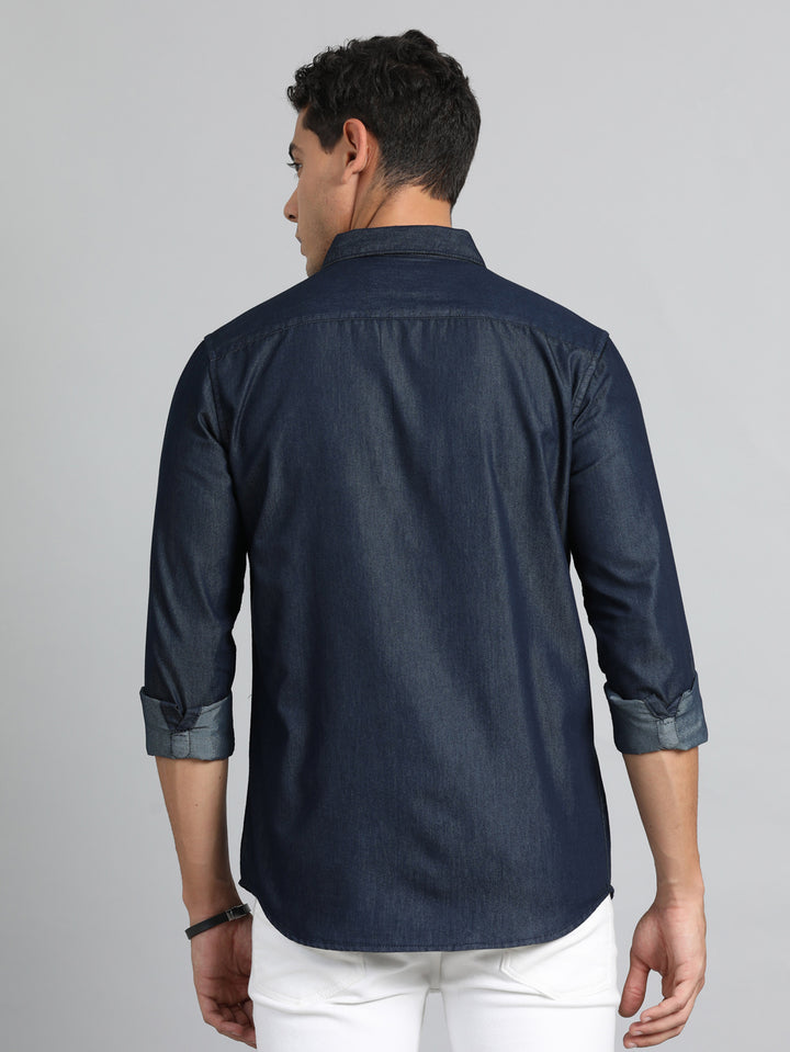 Dark Blue Denim Shirt Solid Shirt Bushirt   